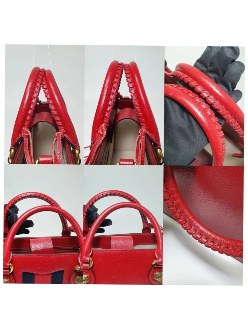 Authentic Gucci Animalier Web Leather Tote Bag Red